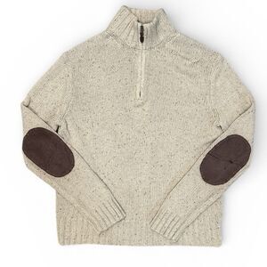 Polo Ralph Lauren 1/4 Zip Sweater Mens Medium Elbow Patch Cotton Hemp Pullover